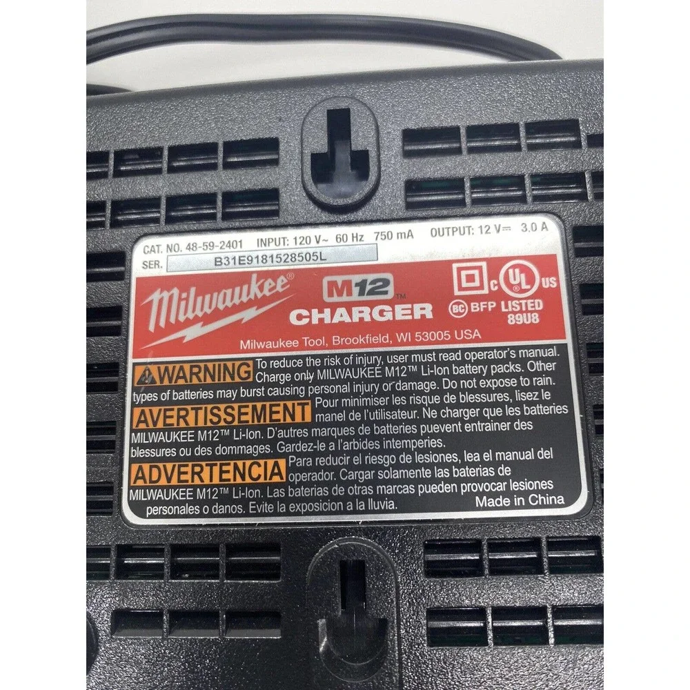 Milwaukee 48-59-2401 M12 12V 12 Volt Lithium Ion Battery Charger Genuine OEM